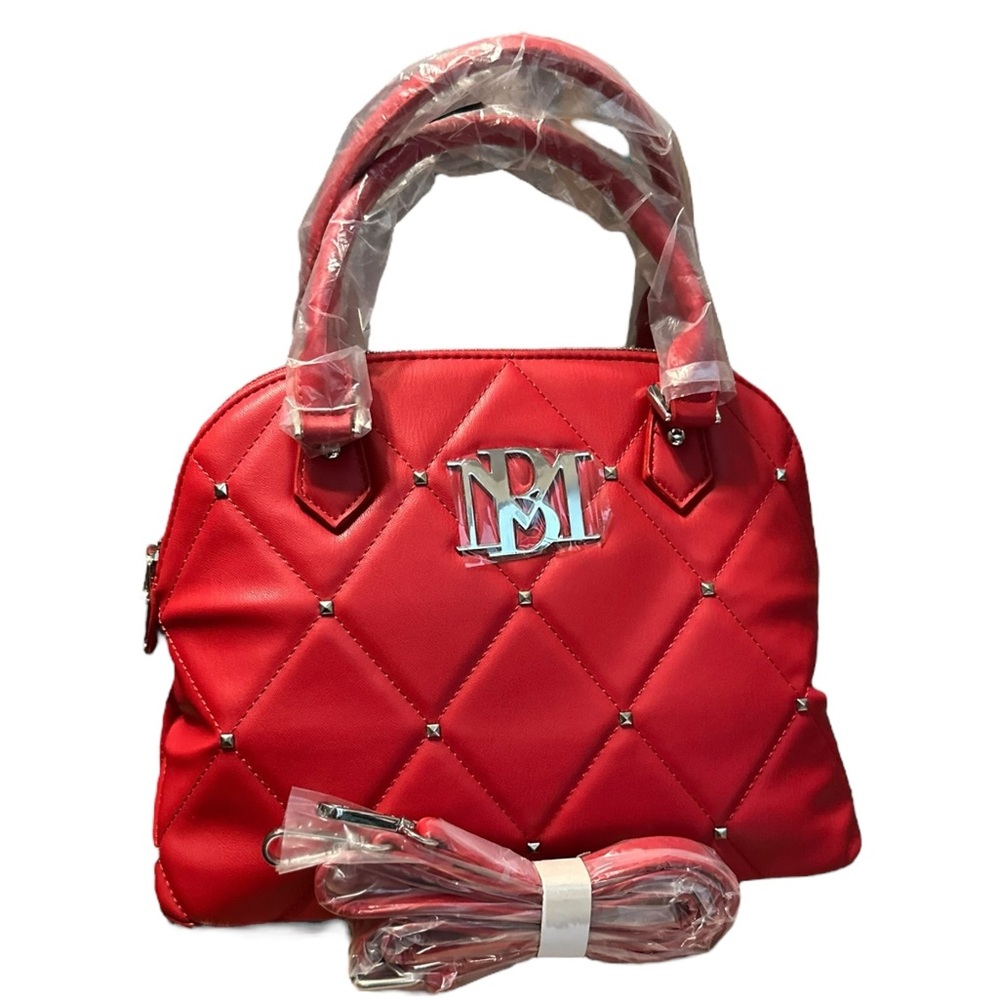 Badgley Mischka Red Quilted Satchel Crossbody | Silver Hardware | NWT - Picture 5 of 11